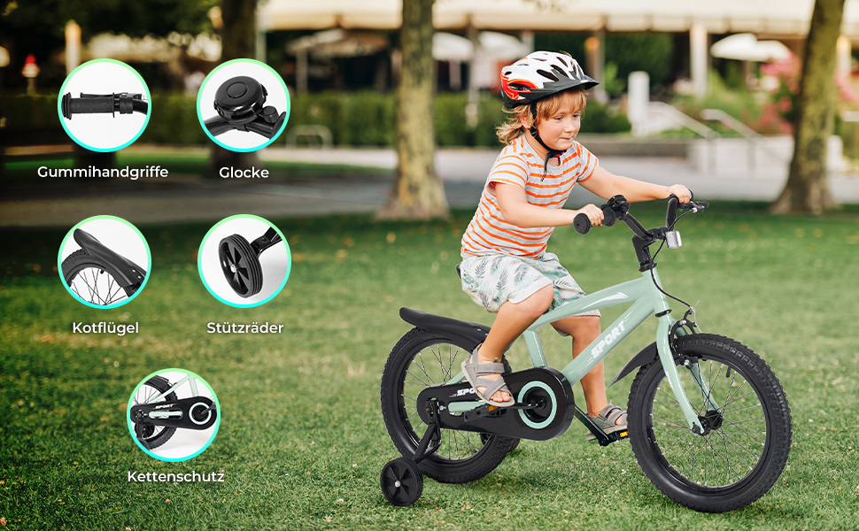 Дитячий велосипед BODIOO 12 дюймів, з регульованим сидінням, двома гальмами, підставкою, відбивачем та бризговиком, для дітей 84-97 см, колір м'ятно-сірий