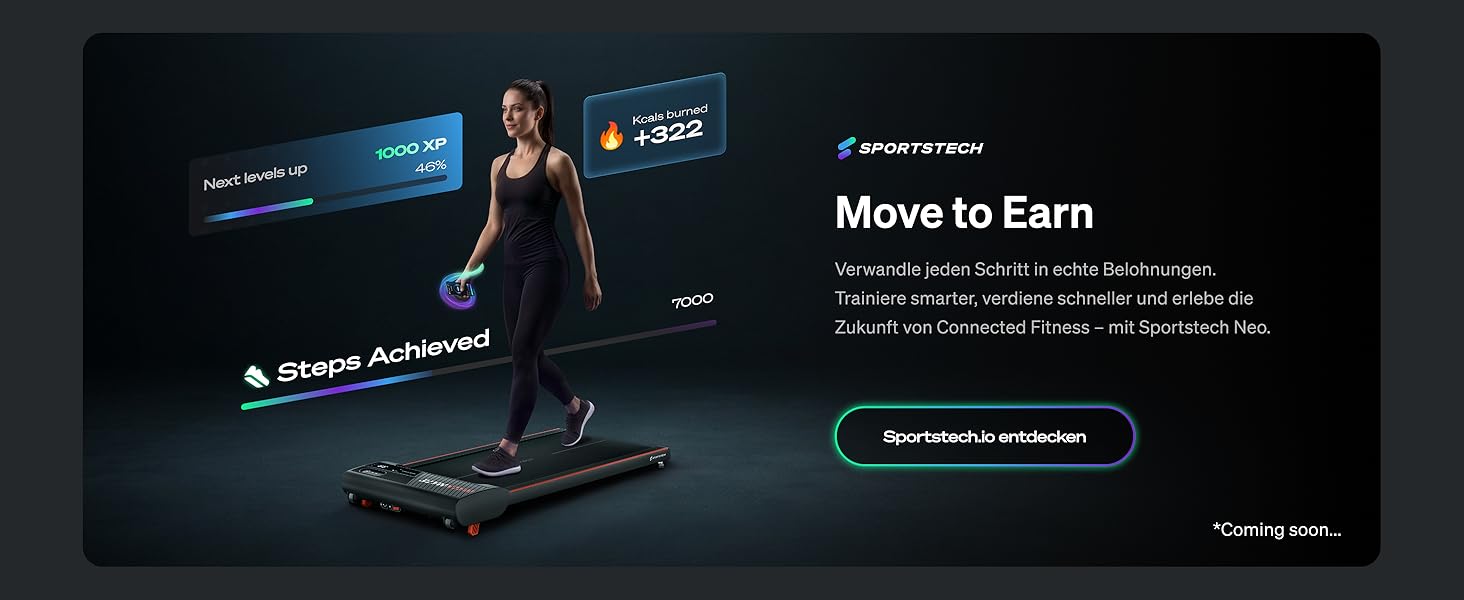 Бігова доріжка Sportstech WalkingPad для дому з нахилом до 9% - 1-6 км/год, додаток, лічильник кроків, компактна, до 120 кг