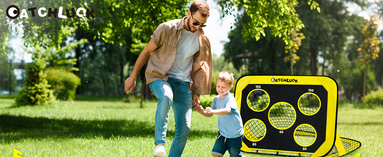 Ворота для футболу CATCHLUCK для дітей, з 6 перешкодами та сумкою, жовті