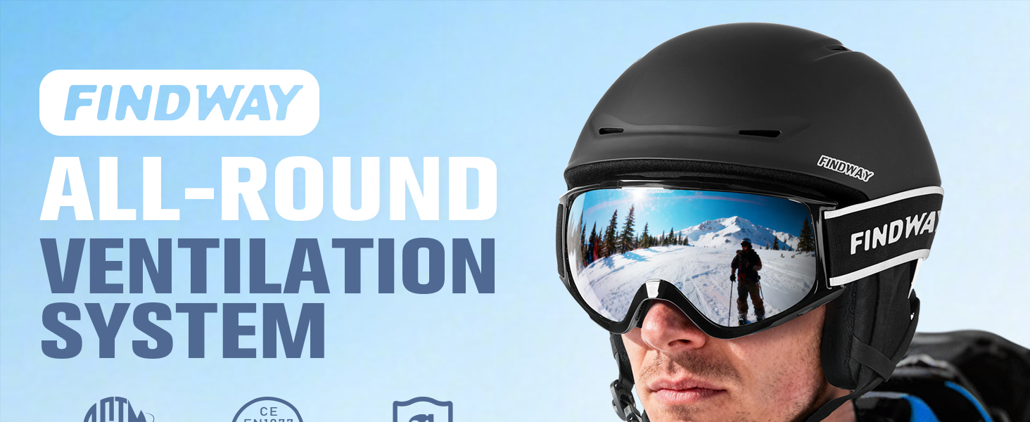 Шолом гірськолижний Findway для чоловіків та жінок, унісекс, з вентиляцією, для катання на лижах/сноуборді, розмір L (59-63 см), колір чорний