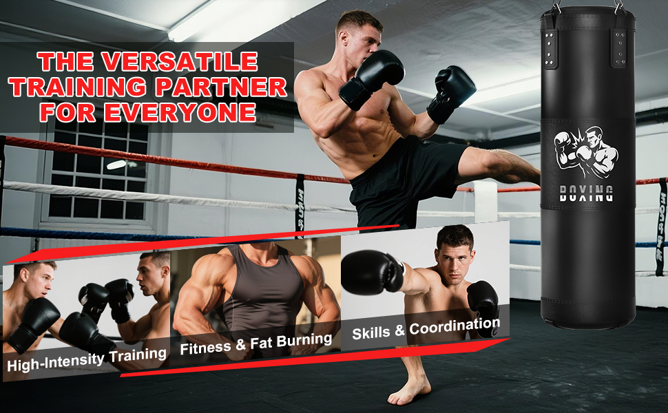 Боксерський мішок Qoosea для дорослих, 4 фути, 17oz, з рукавичками та підвісом, для кікбоксингу, карате, MMA, тренувань