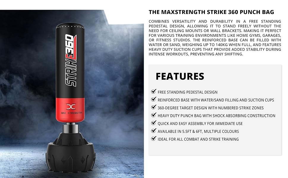 Боксерський мішок Max Strength, підлоговий стійкий (183 см), для боксу, кікбоксингу та MMA, чорний