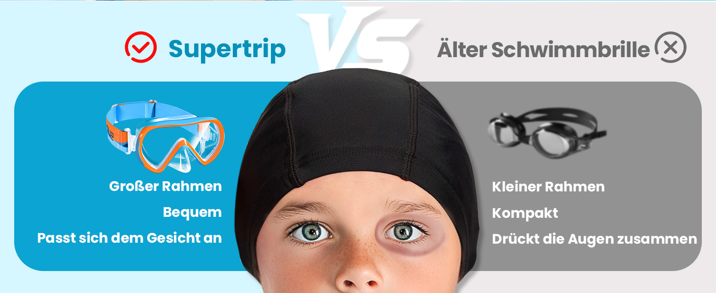 Дитяча маска для плавання та снорклінгу Supertrip, 6-14 років, скло, рожево-фіолетовий