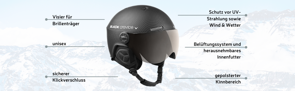 Шолом гірськолижний BLACK CREVICE Gstaad з візором (стиль пілота) | Полікарбонат, дихаючий, регульований | XS/S (51-54 см) | Carbon Navy/Orange