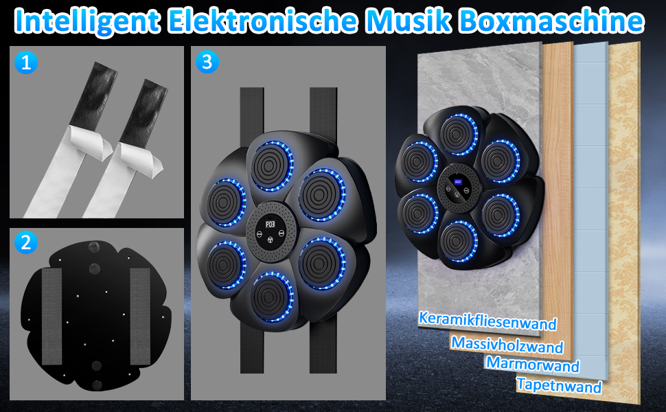 Музична бокс-машина Wenosda з Bluetooth: тренування та розваги для дорослих та дітей. 9 функцій, 18 швидкостей, з рукавичками.