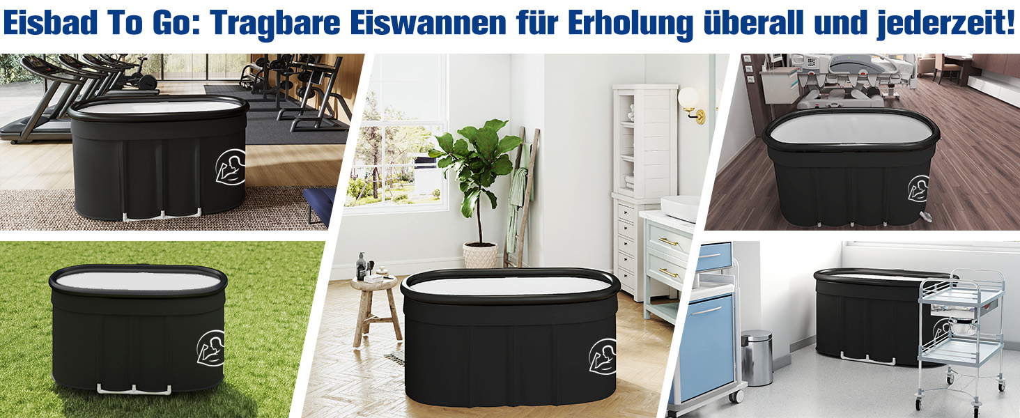 Еліптична ванна для льоду Newfulam XXL (120 см) з кришкою - Комплект, розкладна ванна для дорослих, льодогенератор, ванна для холодової терапії, чорна, 546 л