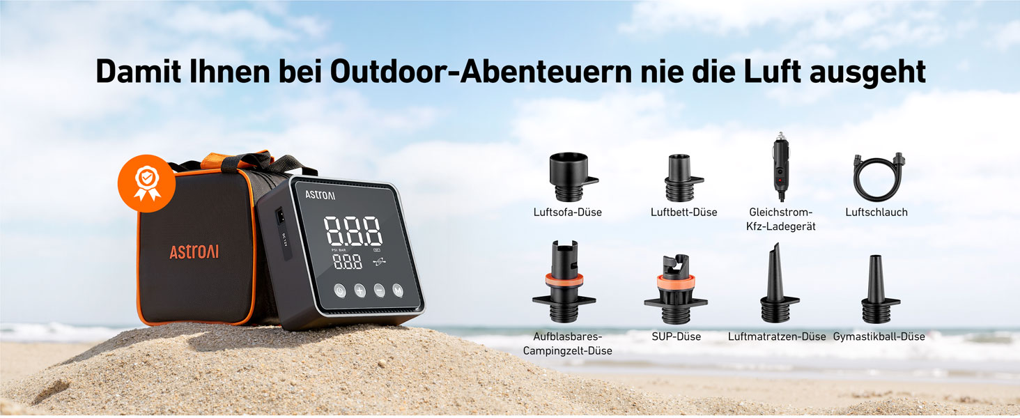 Електричний насос AstroAI для SUP-дошок, матраців та наметів (20PSI, 12V DC)