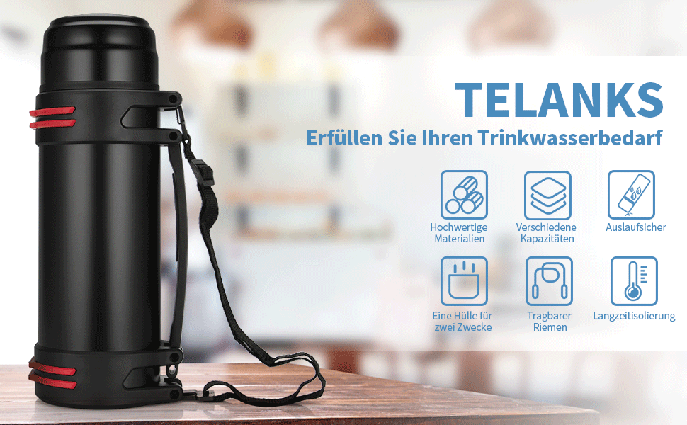 Пляшка-термос TELANKS 1,5 л нерж. сталь, герметична, 24 год гаряч./холод.