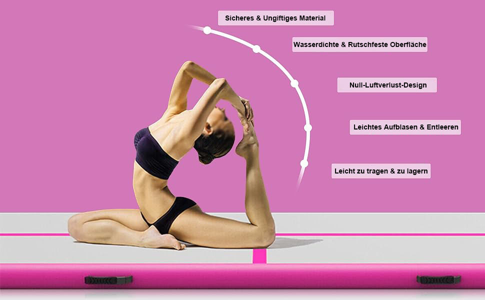 Гімнастична килимок JOYTALENT Air Matte Track з надувним покриттям, 10 см, 300 x 100 x 10 см (Рожевий)