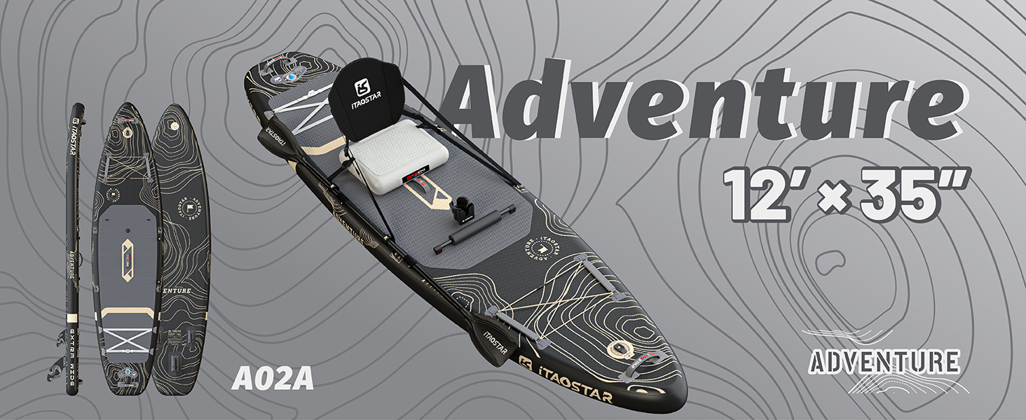 SUP-дошка iTAOSTAR Adventure 365x88/99 см з сидінням, надувний сапборд для підлітків/дорослих, 5 плавників, чорний