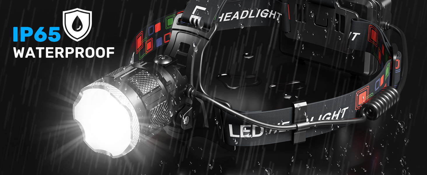 Налобний ліхтар LED акумуляторний, супер яскравий 100000 лм, з датчиком, 9000 мАг, 5 режимів, IP65 водонепроникний, регульований на 90°, для кемпінгу, риболовлі та активного відпочинку