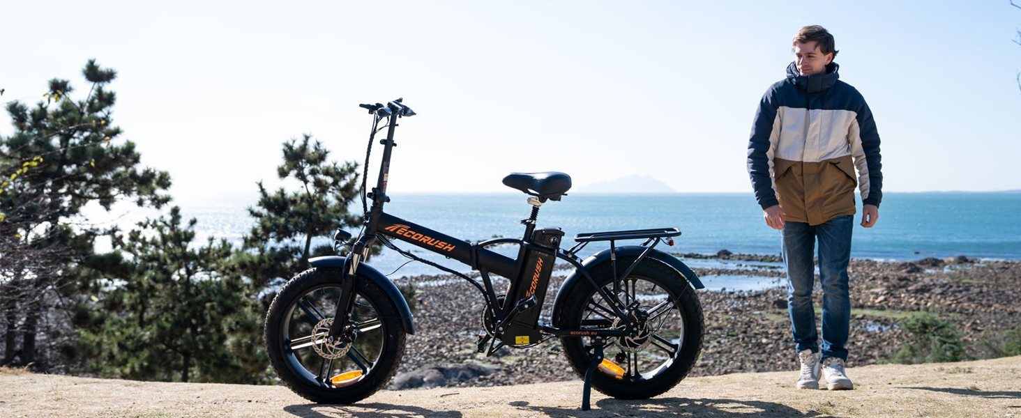 Велосипед складаний ECORUSH E-Bike 20 товста шина 250Вт/48В/15Ач, синій