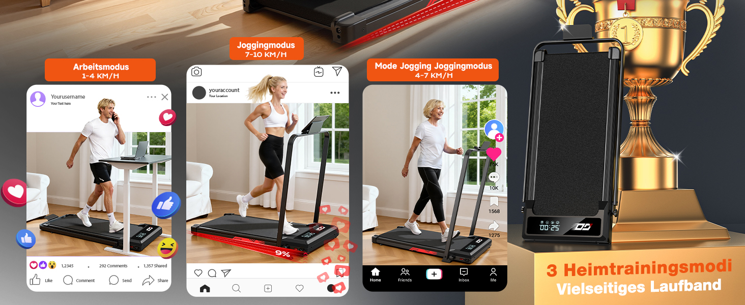 Складане бігове доріжки 4-в-1 з ручним нахилом 9%, тихий електричний біговий тренажер до 10 км/год, безщітковий двигун 3.0 PS, амортизація, LED-дисплей, компактний, для дому та офісу