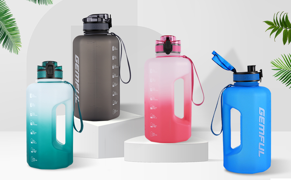 Спортивна пляшка для води GEMFUL 2.2L з ручкою та позначками часу - ідеальна для фітнесу та повсякденного використання (Сірий)