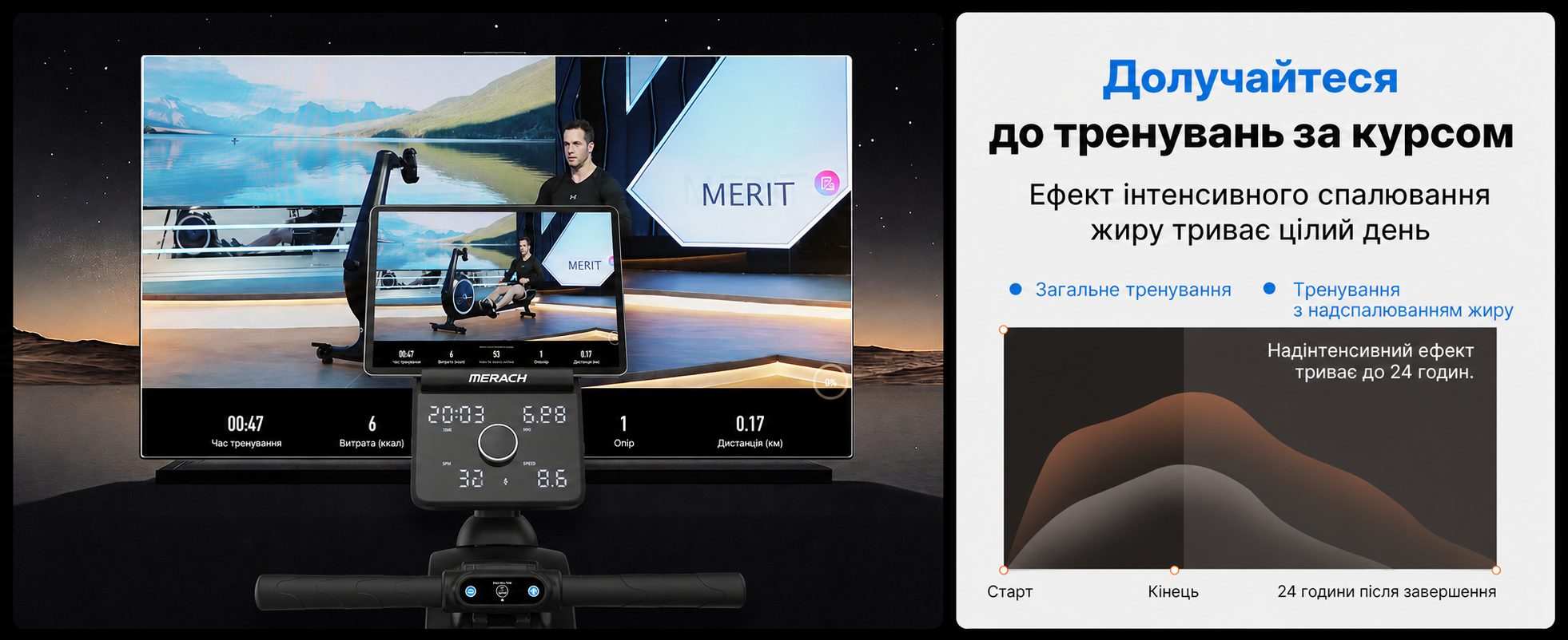 Гребний тренажер MERACH для дому з магнітним опором 60 кг, автоматичною регулюванням, LED-дисплеєм та подвійними дерев'яними рейками (R21)