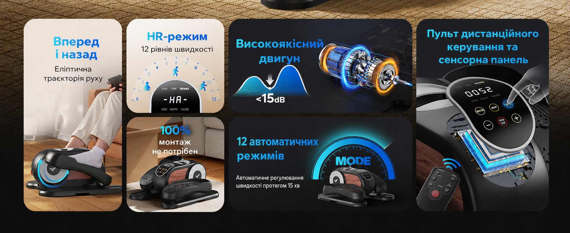 Мініеліпс MERACH E32-2025 — електричний тренажер для дому з пультом дистанційного керування, дисплеєм та неслизьким покриттям, 12 швидкостей, тихий і портативний, чорний