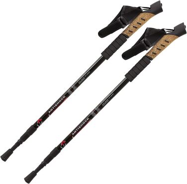 Телескопічні протиударні туристичні палиці MidGard Nordic Walking Poles виготовлені з алюмінієвого сплаву з корковою ручкою та амортизацією, регульованою по довжині 70-135 см (чорний)