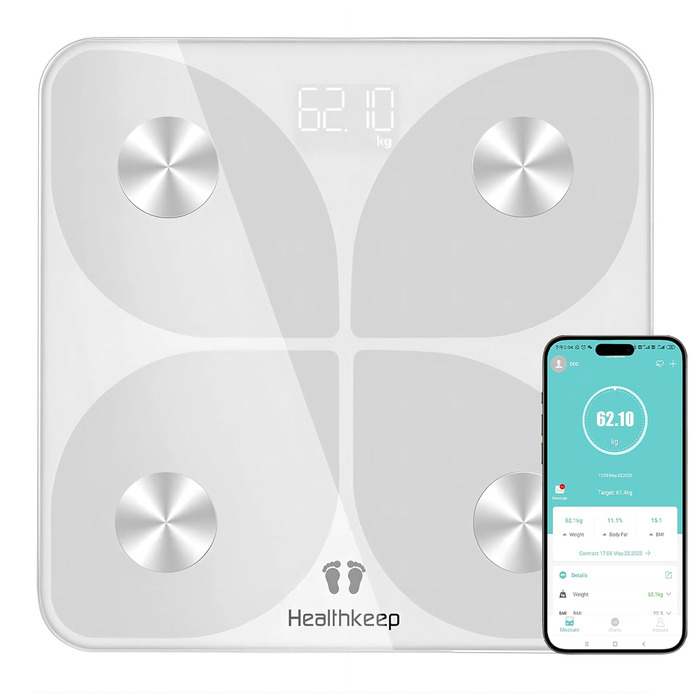 Цифрові ваги для ванної кімнати Bluetooth Шкала складу тіла з додатком Smart Scale для жиру в організмі, ІМТ, м'язової маси, білка, BMR 28 см * 288 см 280 білий Новий