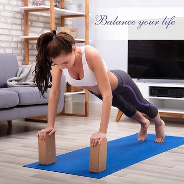 Упаковка ARLTB Cork Yoga Block 2 та набір для йоги з металевим D-подібним кільцем 10,2 x 15,2 x 22,9 см коркова цегла для йоги та ремінь для йоги 20,3 см натуральний та екологічний матеріал для будь-яких стилів йоги, корковий блок для йоги