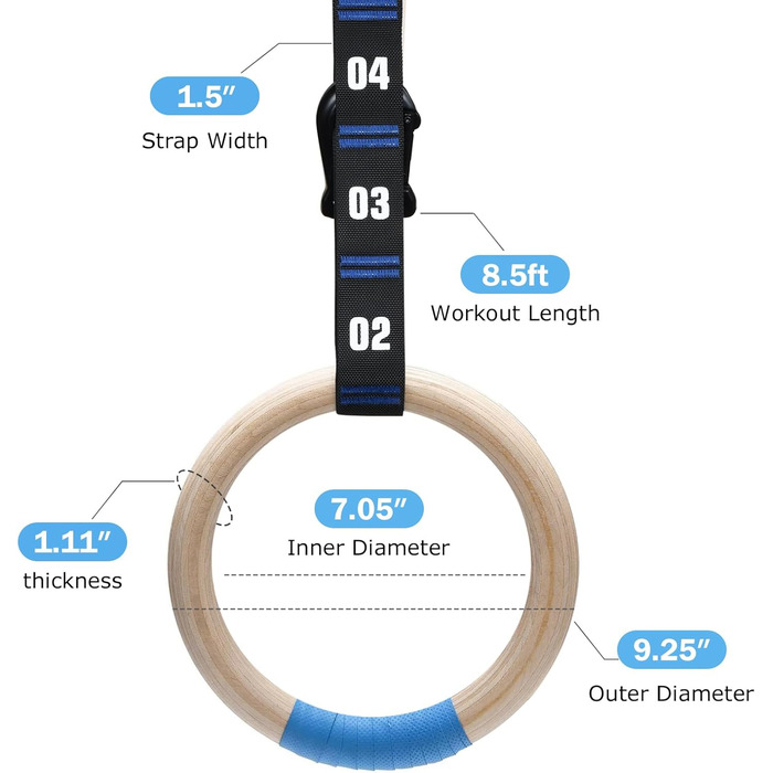 Кільця гімнастичні Zingtto дерев'яні з ременями, 1,25