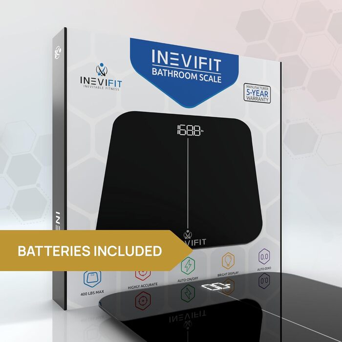 Цифрова вага INEVIFIT для людей, точна, чорна, велика платформа 28x28 см, багатокористувацька