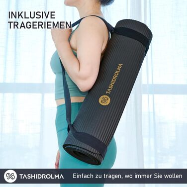 Килимок для йоги TASHIDROLMA Thicker, NBR Yoga Mat Non-Slip з ременем для перенесення, для гімнастичного килимка, фітнес-мату, спортивного килимка, тренувального килимка, товщина 1см (183x61см) (чорний)