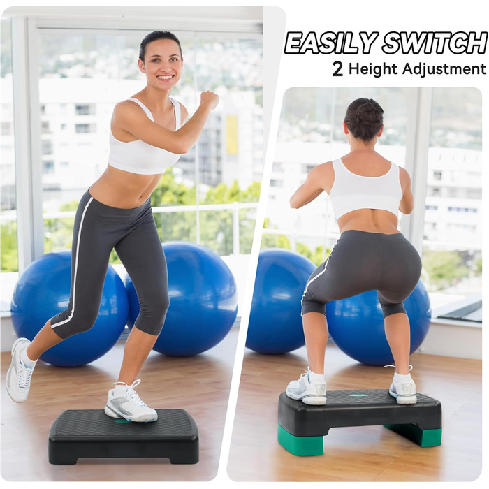 Аеробна степ-платформа Fitvids 45,7 см, регульована висота 8-14 см, для фітнесу та домашньої гімнастики, легка та портативна, з 2 підставками, різні кольори