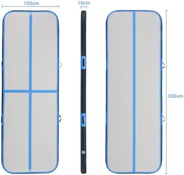 Килимок LEADZM Airtrack, 3 м килимок для тренажерного залу, надувний килимок для фітнесу, гімнастичний килимок, висота 10 см, ПВХ, з електричним повітряним насосом, критий тренажерний зал на відкритому повітрі тощо Синій