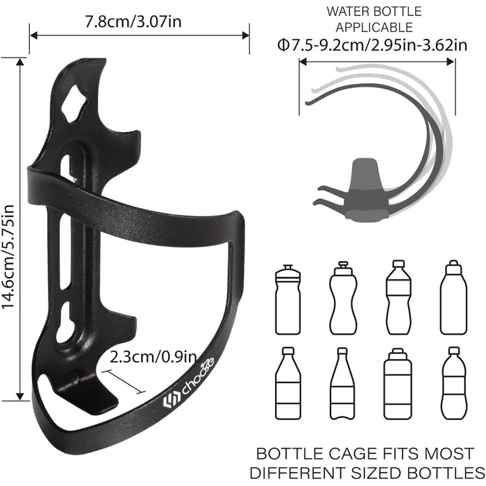Клітка для пляшки Chooee, алюміній, шосейний/гірський, 2 шт., чорний