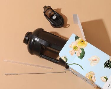 Мотиваційна пляшка для води H2O Capsule INSPO 1,9 л з трубочкою, часовими позначками, зручним ремінцем, BPA-free, Jet Black, герметична, харчовий пластик