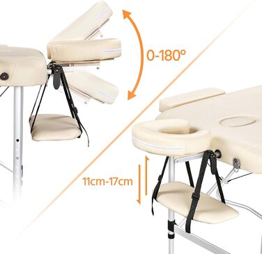 Масажний стіл Yaheetech Масажне ліжко Розкладний терапевтичний стіл Масажний стіл 3 зони Ергономічна масажна лава з підголівником і підлокітниками, шириною 70 см, кремово-білий 213 x 92 см Кремово-білий