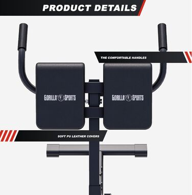 GORILLA SPORTS® Гіперекстензія для спини, складана, регульована, сталева, до 150 кг, чорна – тренажер для спини та пресу для дому