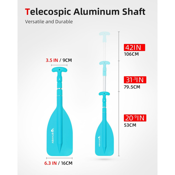 Весло телескопічне Abahub 53-106см, легке, Т-подібна ручка, синє/жовте