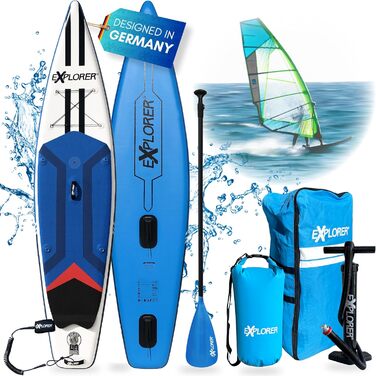 Дошка для веслування EXPLORER SUP Fusion Stand Up до 180 кг Повний комплект з алюмінієвим веслом, рюкзаком, насосом, плавником і набором патчів. (ВІНДСЕРФ-ТУРЕР 11.6)