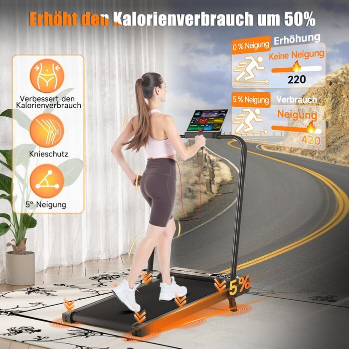Бігова доріжка Dskeuzeew складана з нахилом 4-в-1, Walking Pad з 5% ухилом для дому