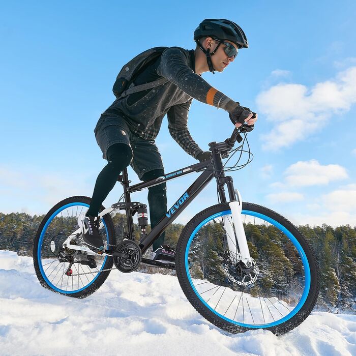 Гірський велосипед VEVOR MTB 26 дюймів, 21 швидкість, алюмінієва рама, повна підвіска, комфортне сідло, для чоловіків і жінок, для трейлів і снігу
