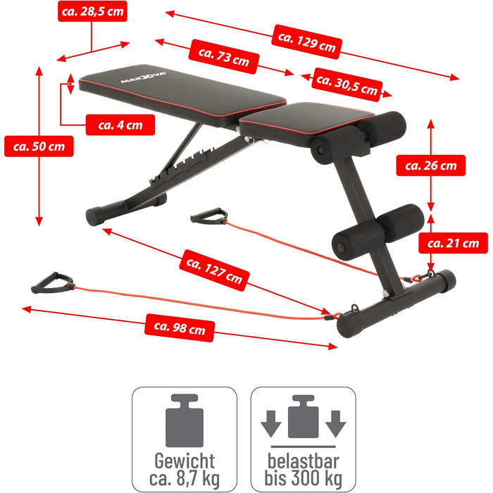 Лава для фітнесу Weight Bench Складна багатофункціональна тренувальна лава для живота Похила лава з регульованою спинкою в 7 напрямках, з навантаженням на еспандер 300 кг, сидячи