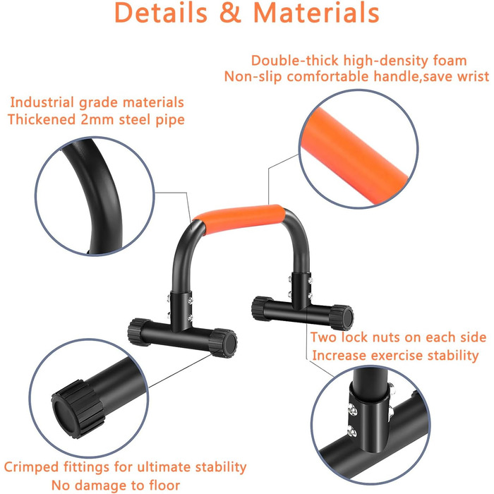 Нековзні паралетки, середня стійка на руках штанга зі сталі, ручки 42 см, обладнання для гімнастики для домашнього фітнесу, стійки на руках і віджимань