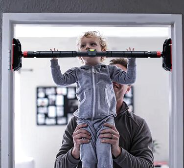 Дверна коробка Achda Pull-up Bar без гвинтів - Надійна та безпечна Дверна планка з турнікетом до 200 кг Loadable - З рівнем для внутрішніх дверних коробок, регулюється 96-135 см, чорна.