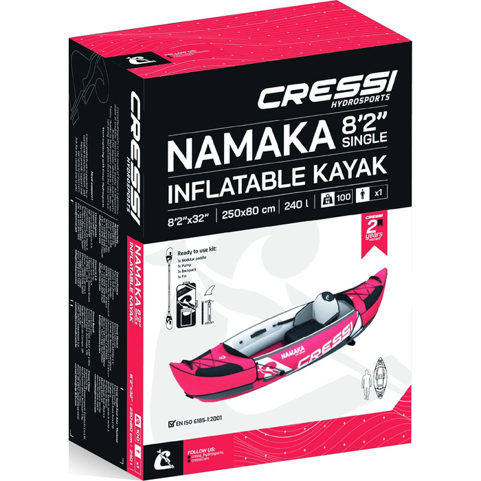 Одномісний ікаяк-ікаяк Cressi Unisex-Adult Namaka 8'2' Тримісна повітряна камера надувна байдарка з регульованими сидіннями, червоний, один розмір