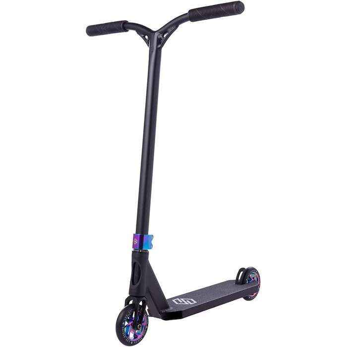 Трюковий самокат Striker Lux H87см Педаль Park Trick Scooter Light 3,1кг наклейка Fantic26 чорна Rainbow Neochrome