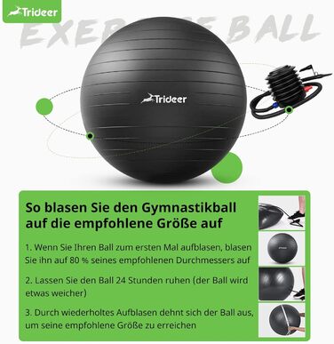 М'яч для вправ Trideer 58-65см чорний - для пілатесу та балансу, проти розриву