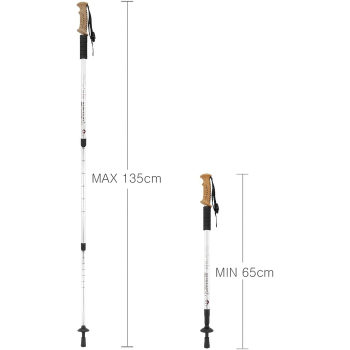 Телескопічні протиударні туристичні палиці MidGard Nordic Walking Pole виготовлені з алюмінієвого сплаву з корковою ручкою та регулюванням амортизації по довжині 65-135 см Срібло 2 шт.