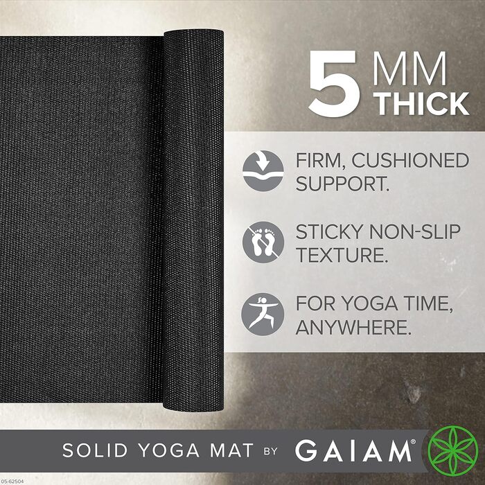 Килимок для йоги Gaiam 5 мм, нековзний, чорний для йоги та тренувань