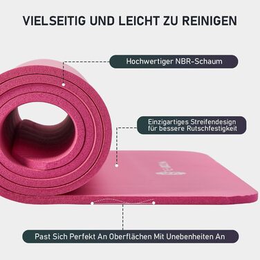 Килимок для йоги TASHIDROLMA Thicker, NBR Yoga Mat Non-Slip з ременем для перенесення, для гімнастичного килимка, фітнес-мату, спортивного килимка, тренувального килимка, товщина 1см (183x61см) (рожевий)