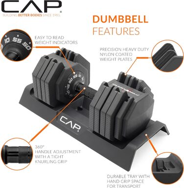 Регульована гантель CAP Barbell ADJUSTABELL, 5,7/11,3/25 кг, одна або пара