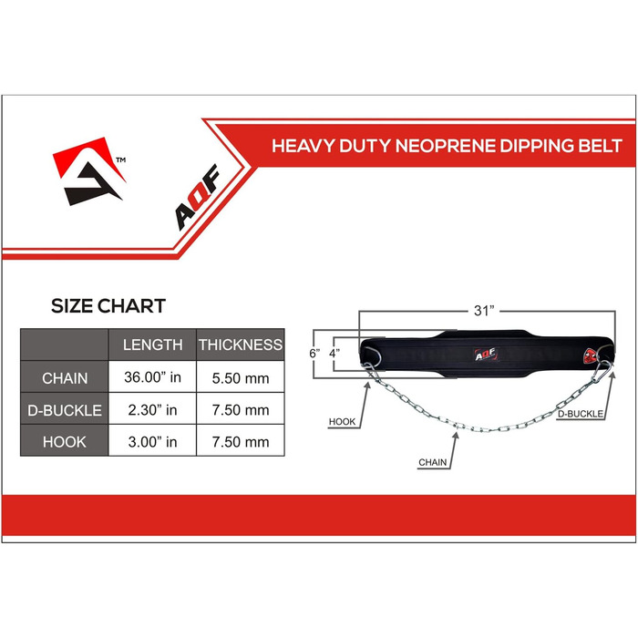 Ремінь для занурення AQF зі сталевим ланцюгом, неопреновий фітнес-важкий пояс, пояс з обтяженнями, пояс для занурення в бодібілдинг, пояс для силових тренувань з віджиманням чоловіки жінки (чорний)