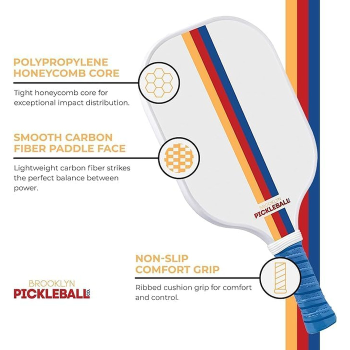 Набір для піклболу Brooklyn Pickleball Co: 2 білі карбонові ракетки, 4 м'ячі, чохол, рельєфна нековзна ручка, стартовий комплект