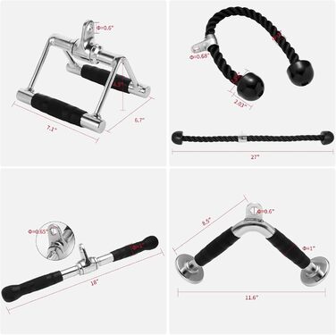 Насадки для тяги Lat Pulldown Combo, аксесуари для тренажерів з грифом для тяги і біцепса, сумісні з більшістю фітнес-станцій, з міцної сталі