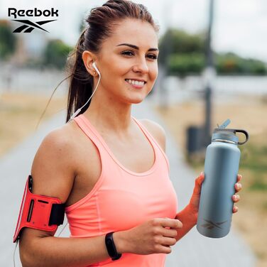 Пляшка для води Reebok з нержавіючої сталі, ізольована, з трубочкою, спортивний дизайн, 900 мл, подвійні стінки, вакуумна ізоляція, BPA-free, синя